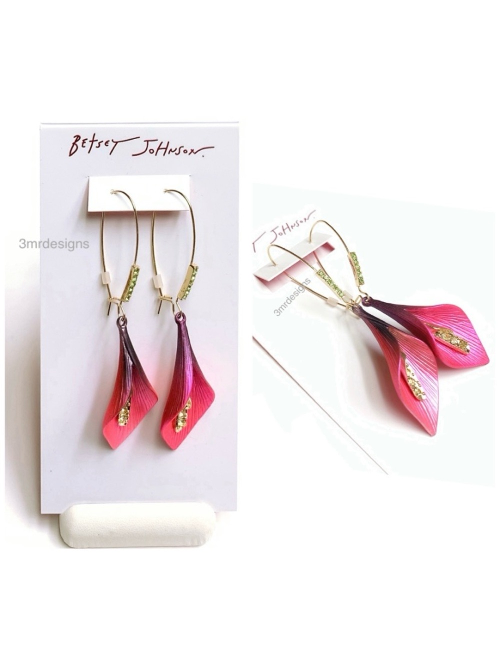 NWT Betsey Johnson CALLA LILY Gold Tone Glass Stone Metallic Ombré Pink & Purple